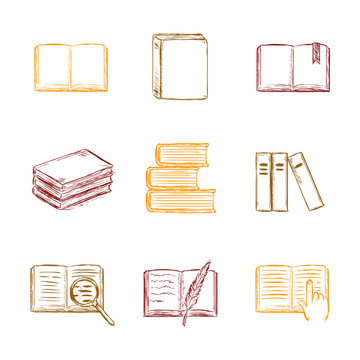 Vector Set of Color Sketch Books Icons