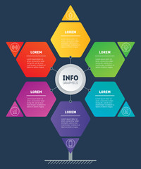 Business presentation or infographics concept looks like Star. Web Template of development tree, info chart or diagram. Info graphic of technology or education process with six steps. Hexagon.