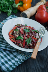 Salad from beef and beans, bell pepper. Salad 