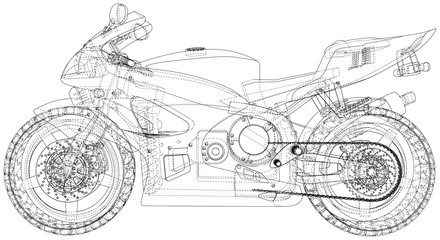 Sport motorcycle technical wire-frame. EPS10 format. Vector created of 3d.