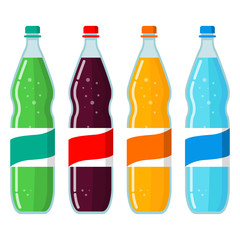 Set of plastic bottles with lemonade. Flat illustration vector.