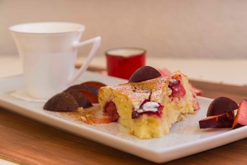 .plum cake with coffee