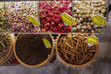 Turkish oriental sweets, tea and spices. Bazaar