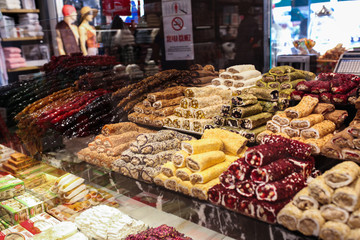 Turkish oriental sweets, tea and spices. Bazaar