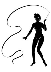 Rhythmic gymnastics. Silhouette of a girl with a ribbon. Beautiful gymnast. The woman is slim and young. Vector illustration.