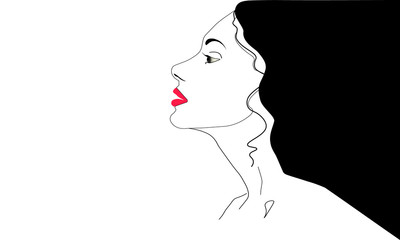 Beautiful woman portrait in profile, sketch lines, woman beauty concept. 