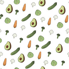 A hand drawn seamless pattern with vegetables