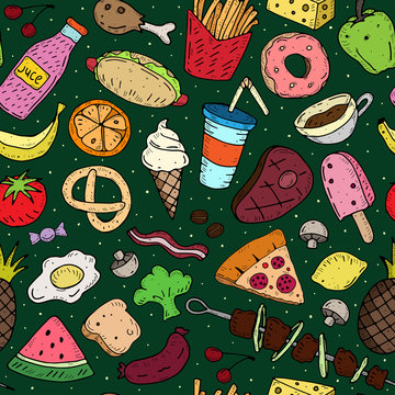seamless pattern with food, decorative elements on a neutral background.