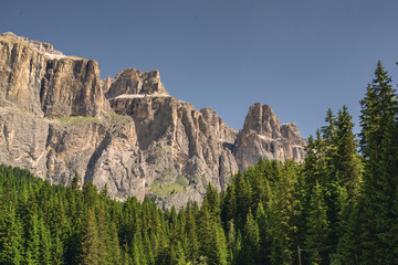 Idyllic Alps with high rocky mountain and forest