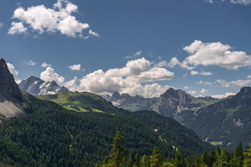 Idyllic landscape with mountain and green hill