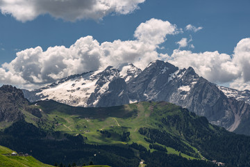 Scenic landscape with green mountain under sky