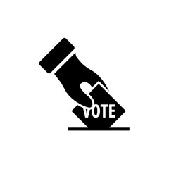 Hand putting paper in a box icon. Voting icon symbol for your web site design, logo, app, UI. Vector illustration, EPS10.