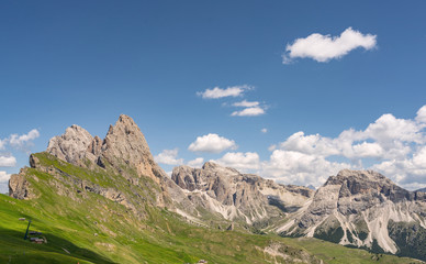 Fototapeta na wymiar Beautiful Alps with green mountain hill under sky