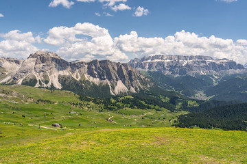 Fototapeta na wymiar Idyllic Alps with green mountain hill under sky
