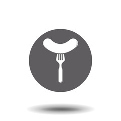 Sausage, fork and steam. Simple icon. Vector Image.
