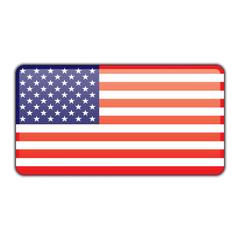 Usa American flag glossy button with shadow. USA flag button, made in America, vector icon.