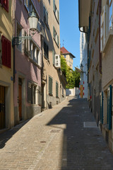 Fototapeta premium Old quiet street in old town of the Zurich.