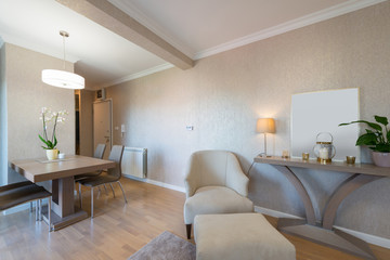 Naklejka na ściany i meble Living room interior in modern open plan apartment