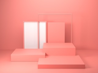 3d Render image of abstract pink color geometric shape background, modern minimalist mockup for podium display or showcase