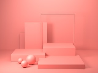 3d Render image of abstract pink color geometric shape background, modern minimalist mockup for podium display or showcase