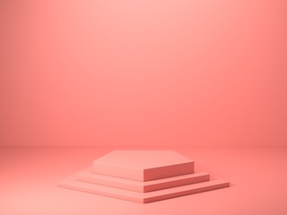 3d Render image of abstract pink color geometric shape background, modern minimalist mockup for podium display or showcase