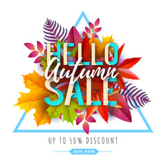 Autumn big sale typography poster with autumn leaves. Nature concept