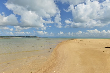 Grouville Bay, Jersey, U.K. Low tide sandbar out at sea.