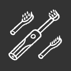 Electric toothbrush chalk icon. Teeth cleaning. Beauty device for home use. Health care. Oral hygiene. Beauty instrument. Home dental hygiene procedure. Isolated vector chalkboard illustration