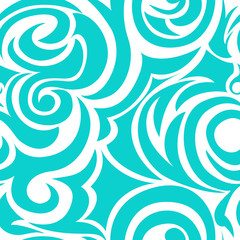Turquoise seamless pattern of spirals and curls. Decorative ornament for background.