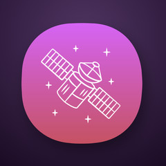 Satellite app icon. Sputnik. Artificial object in orbit. Space probe. Space telescope. GPS navigation. UI/UX user interface. Web or mobile application. Vector isolated illustration