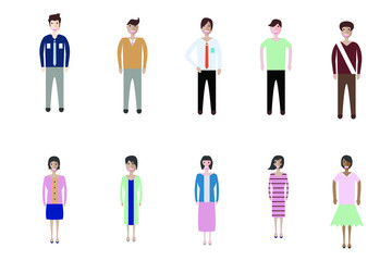 Set of full body diverse business people. Flat icons design white isolated. Vector graphic illustration. Man and woman, Different nationalities characters