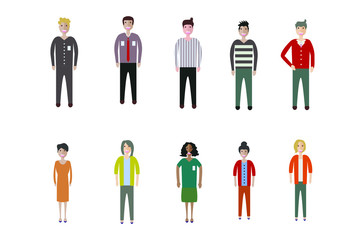 Set of full body diverse business people. Flat icons design white isolated. Vector graphic illustration. Man and woman, Different nationalities characters