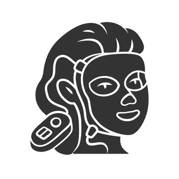 recommend clip art: Therapy facial mask glyph icon. Beauty device for home use. LED light therapy. Cosmetology instrument. Skin care. Acne removal. Silhouette symbol. Negative space. Vector isolated illustration