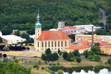 Aerial View of The Church of the Assumption of Virgin Mary in Most, Czech Republic