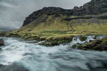 Beautiful waterfall near road from Vik to Hofn. Foss a sidu waterfall. 