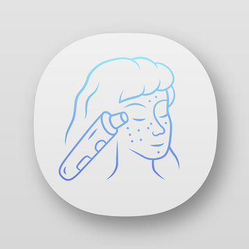 Blackhead remover app icon. Pore cleaner. Vacuum comedone removing. Beauty device for home use. Home cosmetology procedure. UI/UX interface. Web or mobile applications. Vector isolated illustrations