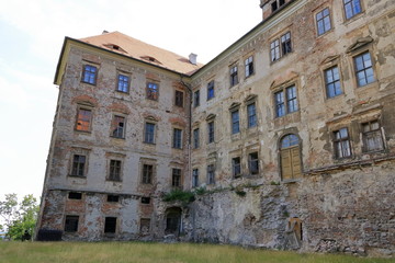 Jezeri Castle situated near coal mine in Northern Bohemia, Czech Republic.