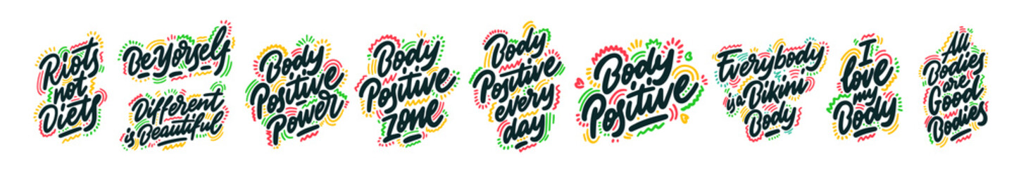 Body positive lettering set. Vector illustration.