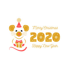 Year of the Rat 2020 Chinese Zodiac. Christmas Card and Happy New Year Greetings. Cute rat and date 2020 year, Modern vector card