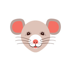 Icon Rat, Cute muzzle mouse. Cartoon rat head, Vector isolated icon