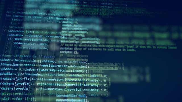 Programming code moving on a computer screen.