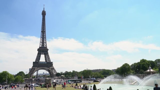 The Eiffel tower seen from the Trocadero garden in Paris, France, July 3th 2019