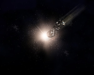 3D space background with meteorites flying through a space sky © Kirsty Pargeter