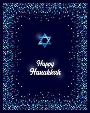 Luxury Festive Happy Hanukkah background with sparkles and glittering effect and lettering
