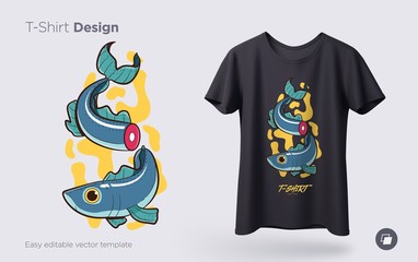 Stylish fish. Prints on T-shirts, sweatshirts, cases for mobile phones, souvenirs. Isolated vector illustration on white background.