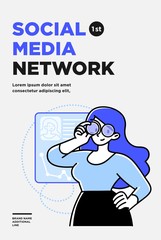 Poster, flyer or banner design template. Business concept illustrations. Modern flat outline style. Online media