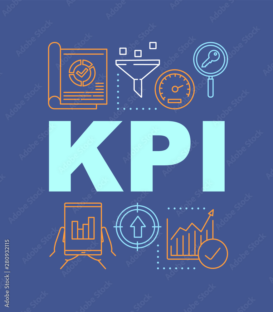 Wall mural kpi word concepts banner. key performance indicator. key business objectives. presentation, website.