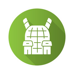 Body armor flat design long shadow glyph icon. Soldier protective gear. Game inventory. Player protection. Safety military equipment, bulletproof vest. Cybersport. Vector silhouette illustration