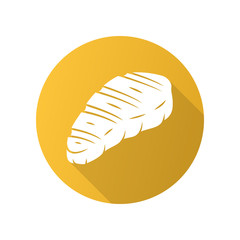 Meat steak flat design long shadow glyph icon. Butcher shop product. Restaurant, grill bar, steakhouse menu. Farming meat. Grilled, barbecue food. Meat cookery. Vector silhouette illustration