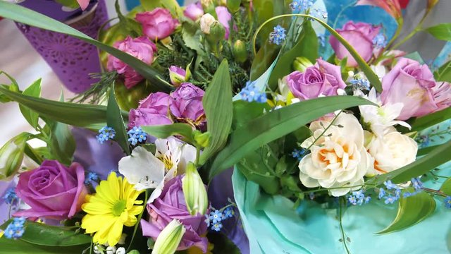 Bouquet of natural flowers in a flower shop